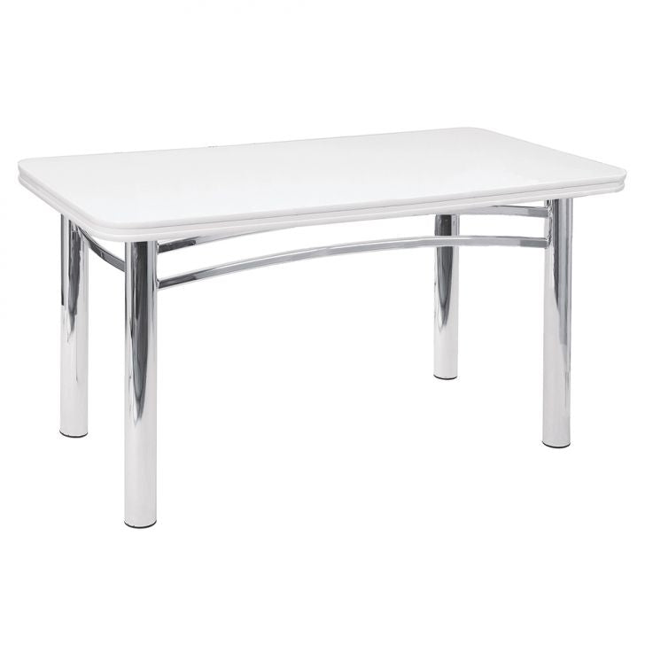 [OUTLET] Mesa de Jantar Paula Retangular Cromada e Branca 150 cm