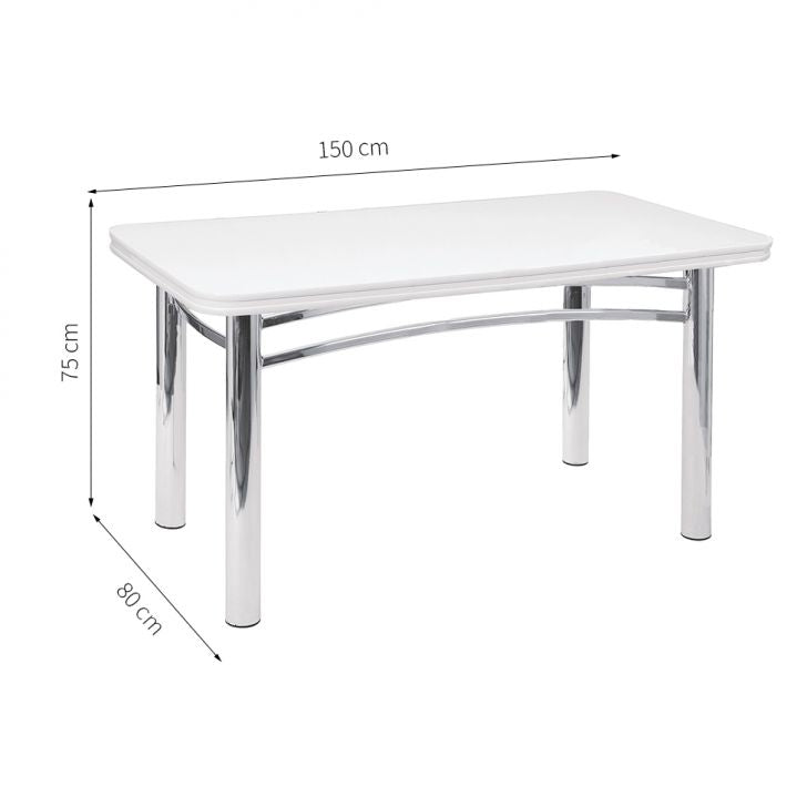 [OUTLET] Mesa de Jantar Paula Retangular Cromada e Branca 150 cm