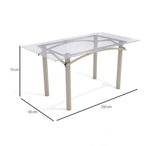 Mesa de Jantar Retangular com Tampo de Vidro Elba Cinza 150 cm