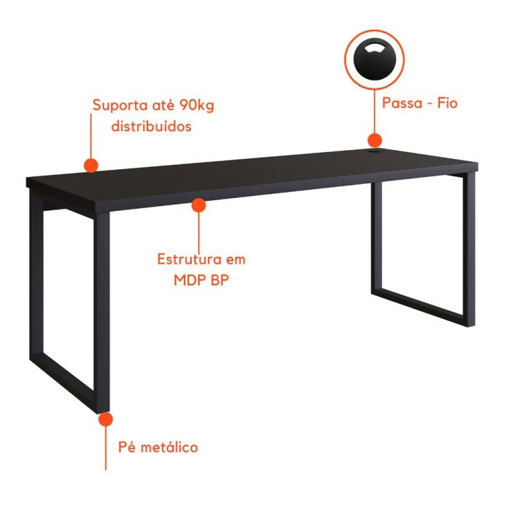 [OUTLET] Mesa de Escritório Miguel Preta 150 cm