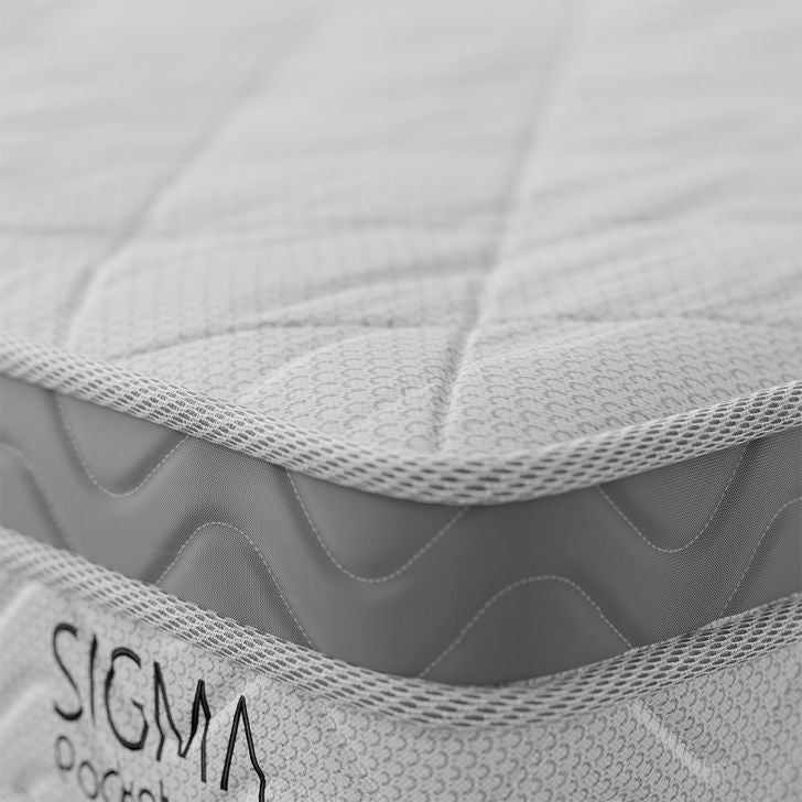 [OUTLET] Cama Box com Colchão Queen Sigma Molas Ensacadas (22x158x198) Branco e Cinza