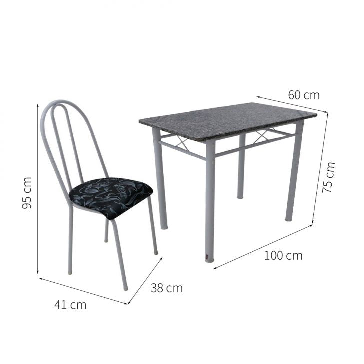 [OUTLET] Conjunto de Mesa Genebra com 4 Cadeiras Alicante Branco Liso e Preto Floral