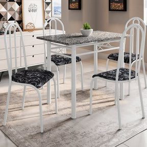 [OUTLET] Conjunto de Mesa Genebra com 4 Cadeiras Alicante Branco Liso e Preto Floral