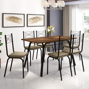 [OUTLET] Conjunto de Mesa com 6 Cadeiras Lotus Preto Fosco com Rattan