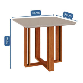 Mesa de Jantar Quadrada com Tampo de Vidro Flora Cinamomo e Off White 95 cm