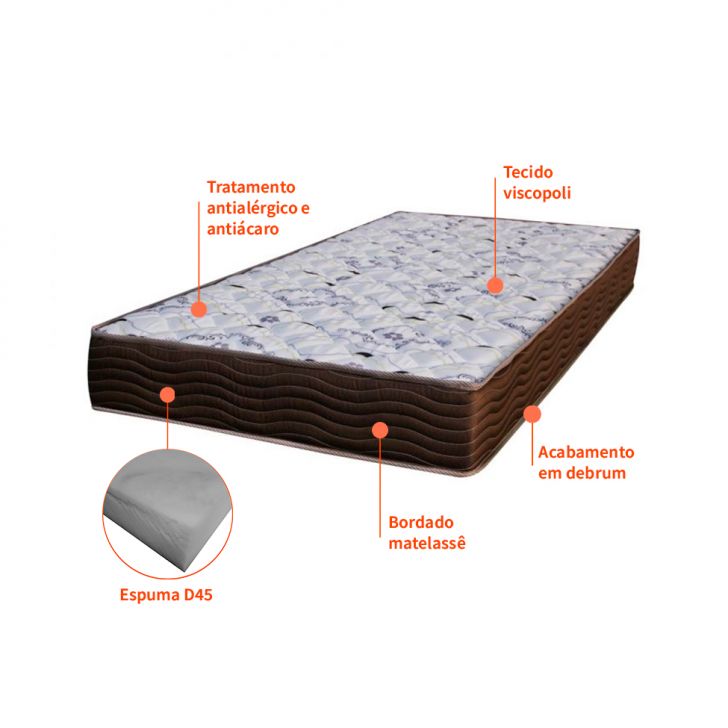 [OUTLET] Colchão Solteiro de Espuma D45 Iso (18x78x188) Marrom