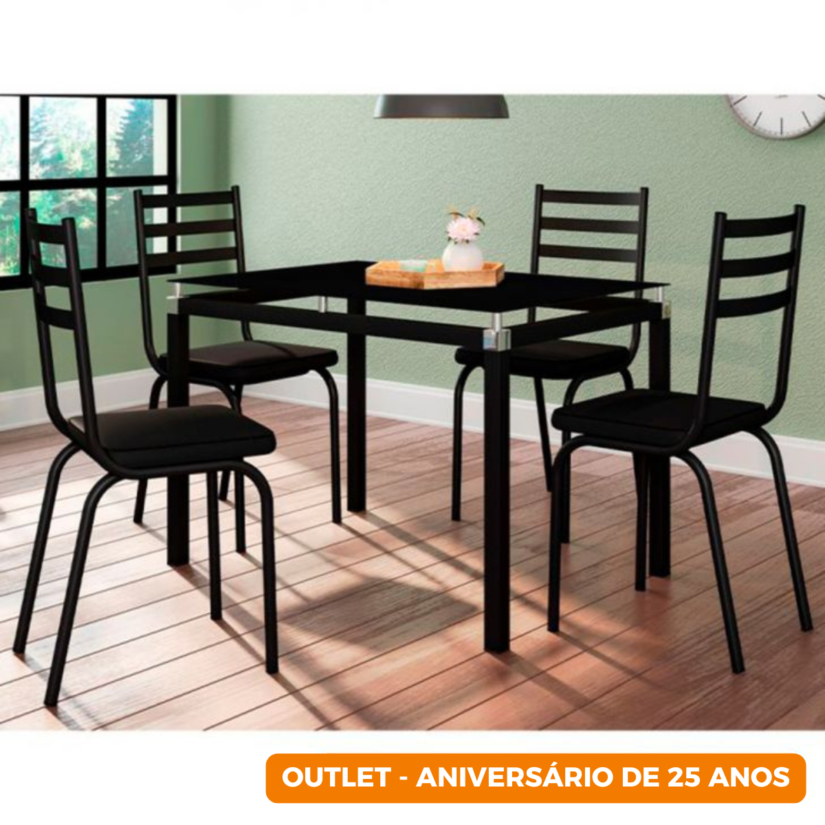 [OUTLET] Conjunto de Mesa de Cozinha com 4 Lugares Malva I Preto