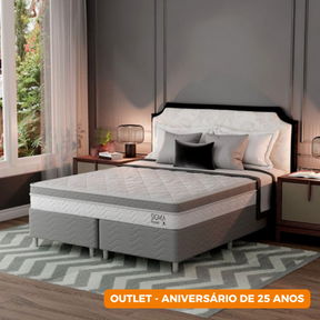 [OUTLET] Cama Box com Colchão Queen Sigma Molas Ensacadas (22x158x198) Branco e Cinza