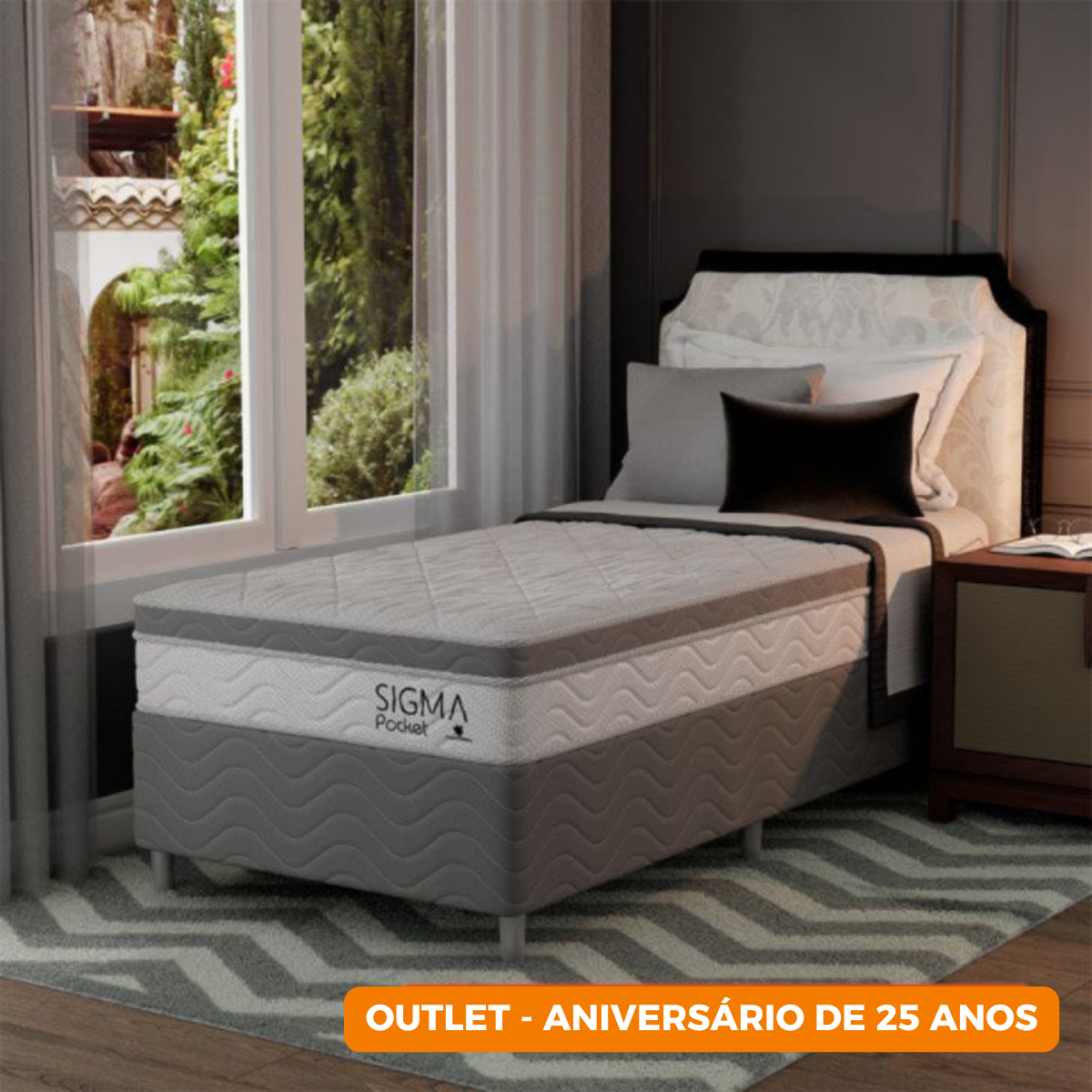 [OUTLET] Cama Box com Colchão Solteirão Sigma Molas Ensacadas (22x108x198) Branco e Cinza