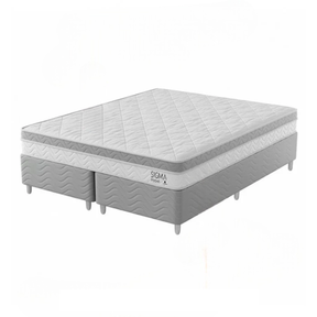 [OUTLET] Cama Box com Colchão Queen Sigma Molas Ensacadas (22x158x198) Branco e Cinza