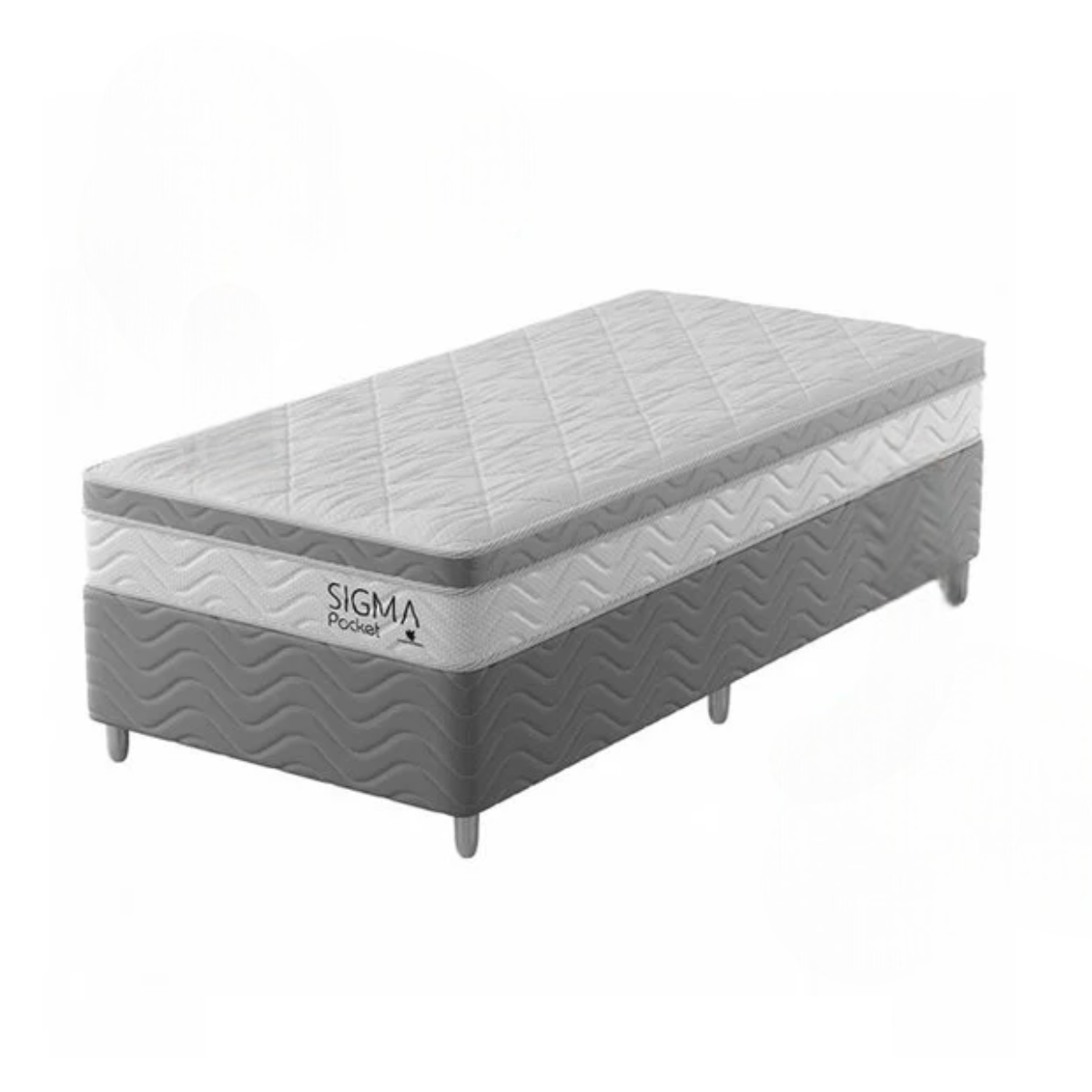 [OUTLET] Cama Box com Colchão Solteirão Sigma Molas Ensacadas (22x108x198) Branco e Cinza