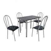 [OUTLET] Conjunto de Mesa Genebra com 4 Cadeiras Alicante Branco Liso e Preto Floral