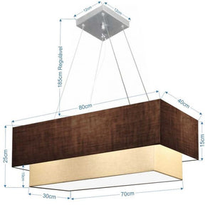 [OUTLET] Pendente Duplo Retangular Vivare Md-4321 Cúpula em Tecido 80x40cm x 70x30cm LC/LA - Bivolt